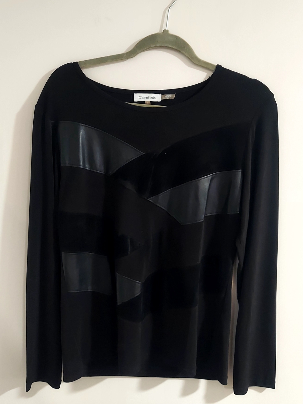 Calvin Klein Black Long-Sleeve Mixed-Material Top